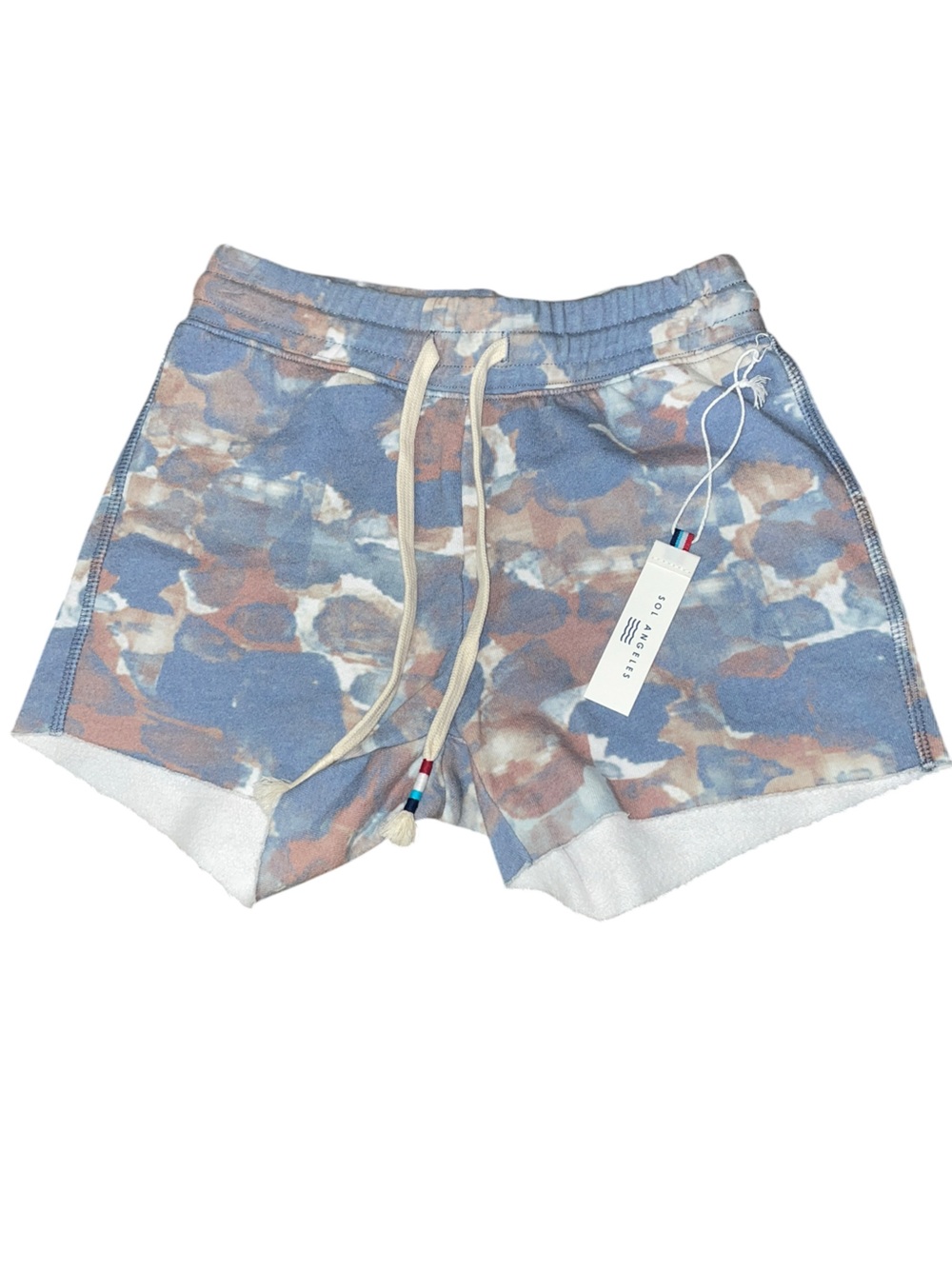 Sol Angeles Watercolor Camo Sweat Shorts Blue Drawstring USA Made NWT XS